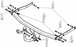 Фаркоп Motodor Renault Megane (оцинкованный шар)(паспорт и сертификат в комплекте)(без электрики) 91708-A