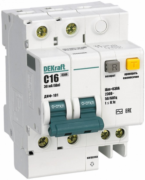 Выключатель дифференциального тока  2п С16А DEKraft