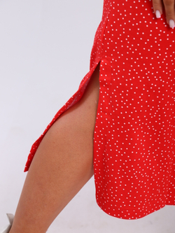 Платье трикотажное макси с разрезами 116-222-8/Горох , Красный