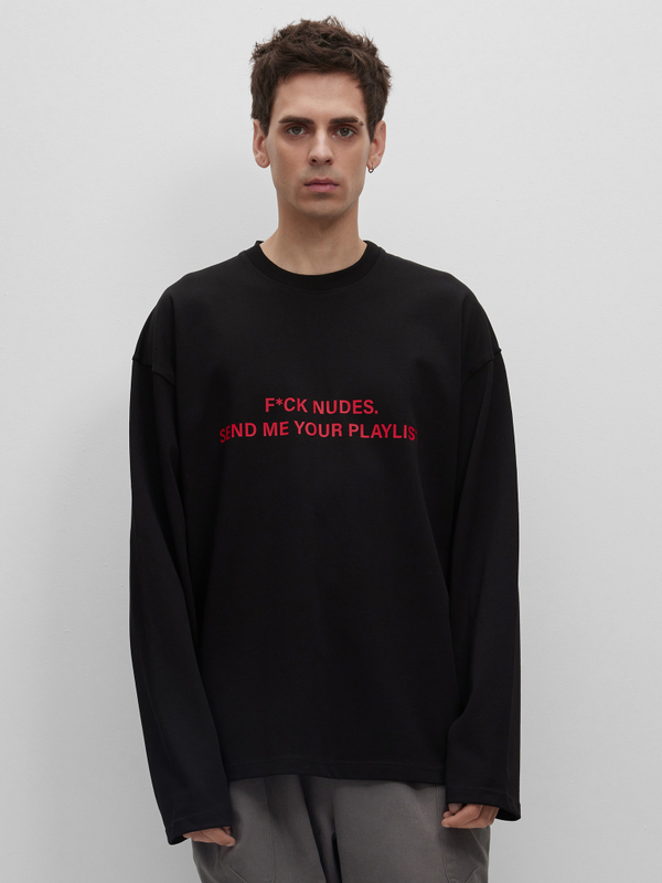 Лонгслив Playlist, черный (красный принт)