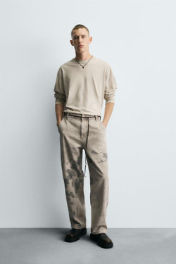 ZARA БРЮКИ КАРГО С ДАЛМАТИНСКИМ ПРИНТОМ, СЕРО-БЕЖЕВЫЙ
