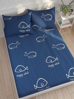 Простынь на резинке Сказка "Киты" 90х200 см, перкаль