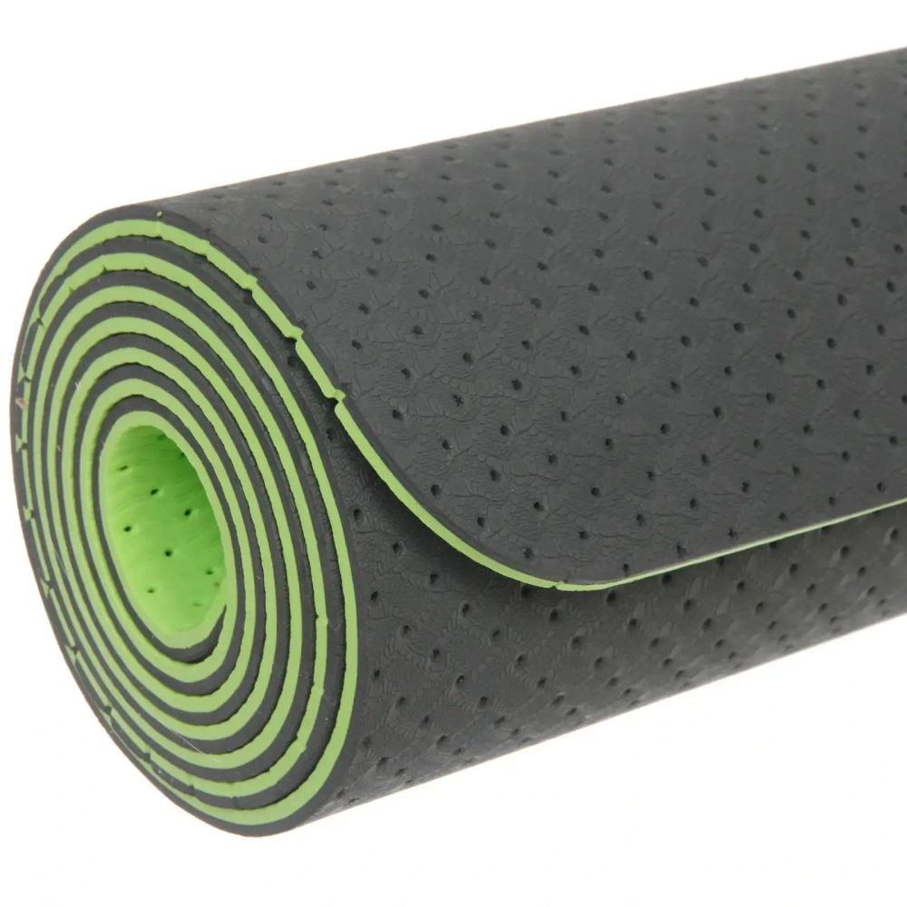 Коврик для йоги 6 мм 183х61 см «Sports time» перфорированный (ТРЕ), салатовый/серый
