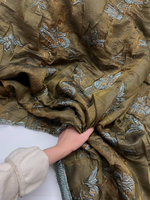 Жаккард шелк с п/э и метанитью Carolina Herrera желто-коричневый с зелеными цветами
