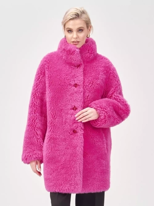Шуба из шерсти чебурашка тедди экошуба, фуксия, SilverFox