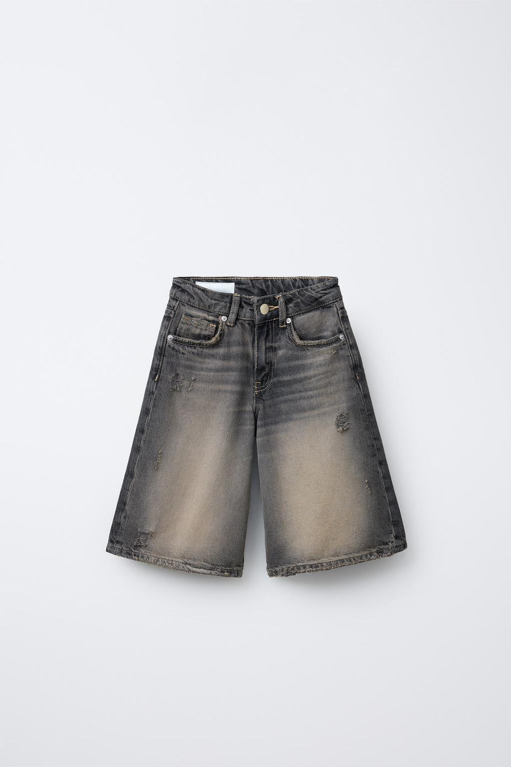 ZARA ДЛИННЫЕ ДЖИНСОВЫЕ ШОРТЫ, СЕРЫЙ