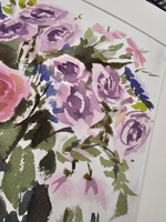 Картина авторская акварельная в паспарту 30х40 см на стену для интерьера "Букет"