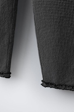 ZARA БРЮКИ В КЛЕТКУ ВИШИ С ВОЛАНАМИ, АНТРАЦИТОВО-СЕРЫЙ