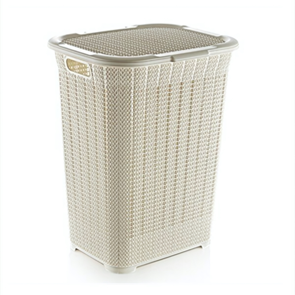 Корзина для белья вязаный узор 50л крем