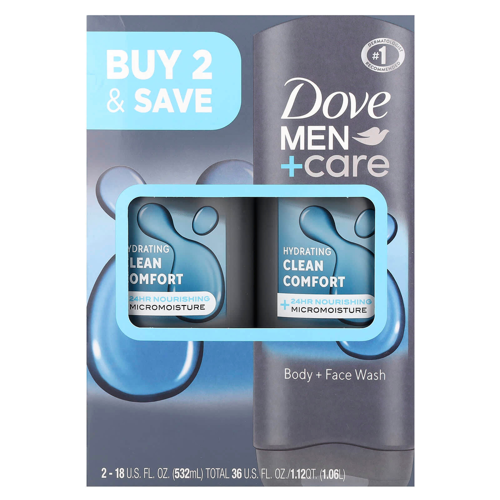 Dove, Men+Care, Clean Comfort, гель для душа, гель для душа, 2 шт. в упаковке, 532 мл (18 жидк. унций)