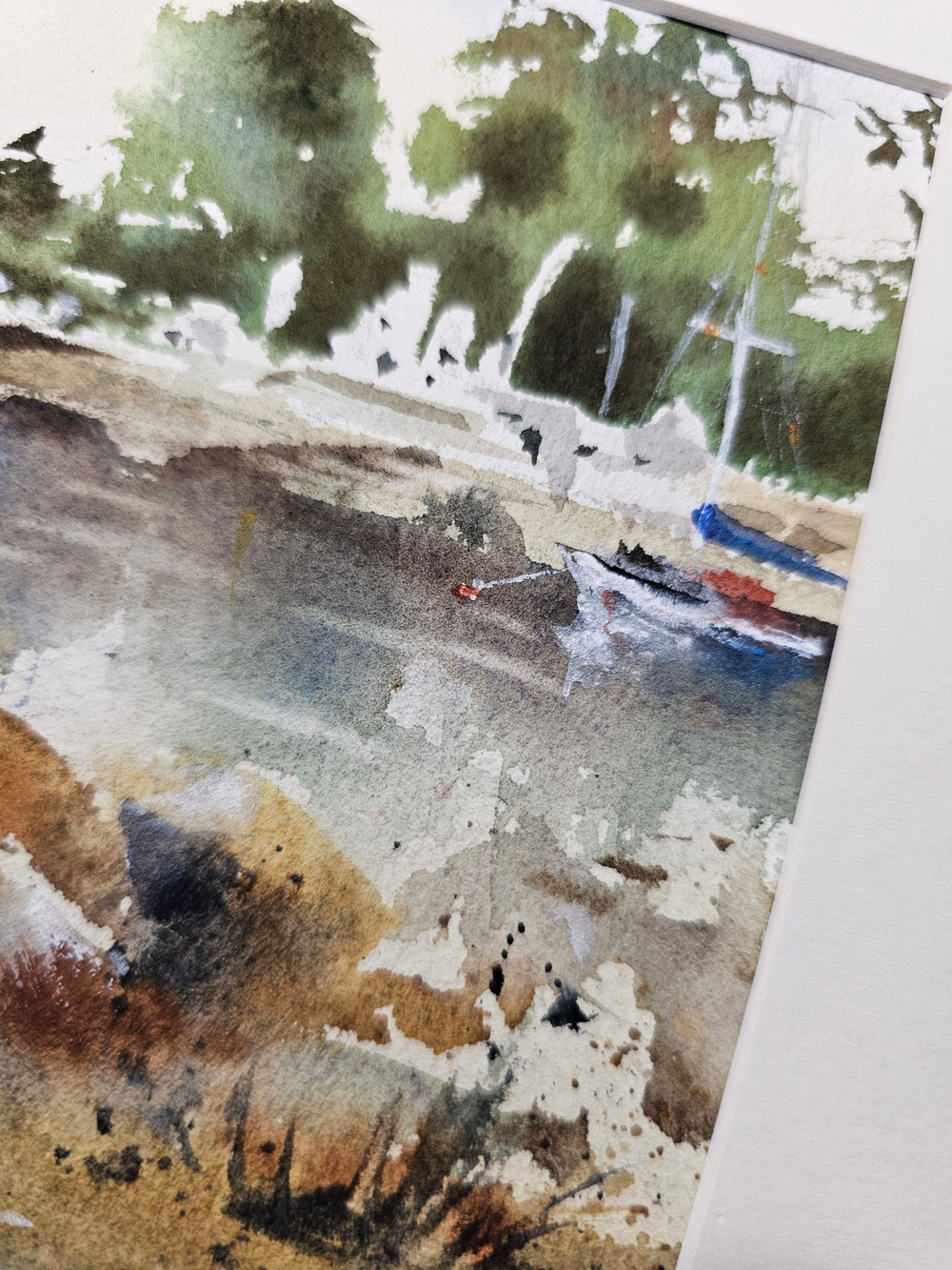 Картина авторская акварельная в паспарту 21х30 см на стену для интерьера "Морская бухта"