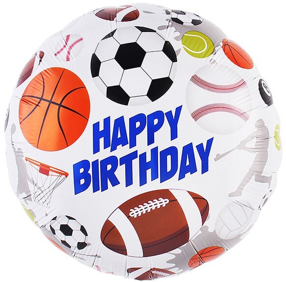 Шар (18''/46 см) Круг, С Днем Рождения (спортивные мячи)