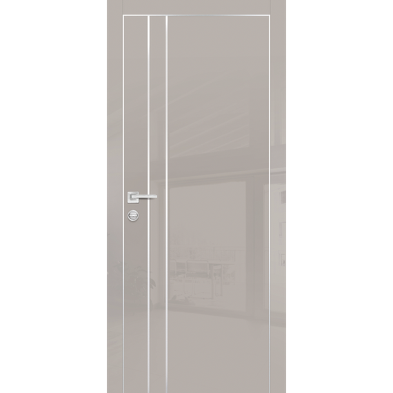 Фото межкомнатной двери экошпон Profilo Porte HGX-14 латте глянец с алюминиевой кромкой с 4-х сторон
