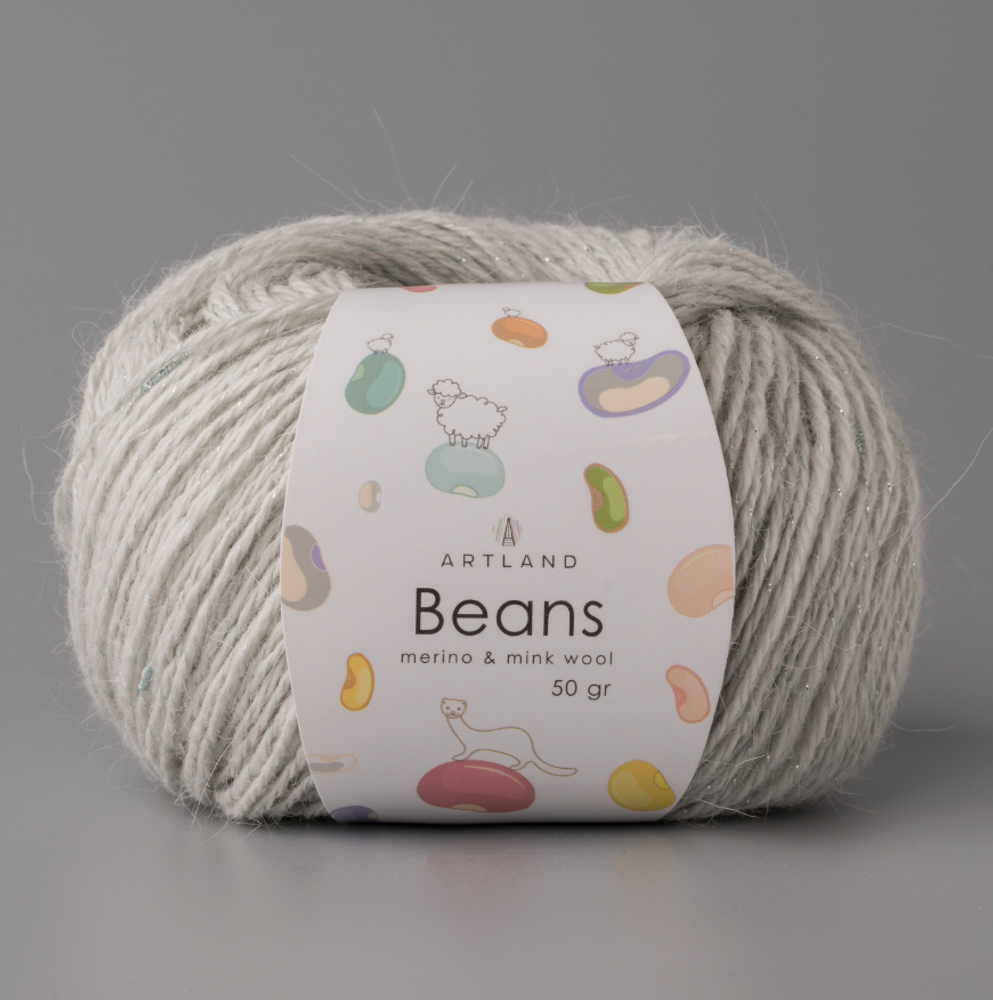 Пряжа &quot;Beans&quot;, 5% шёлк, 20% мериносовая шерсть, 30% нейлон, 45% норка, 50гр-240м, (1уп=5шт), св. серый