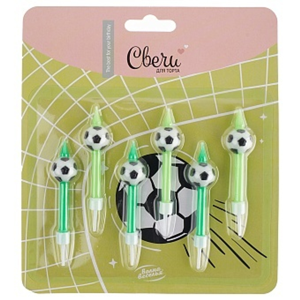 Свечи Фигура, Футбольный мяч, 6 см, 6 шт.