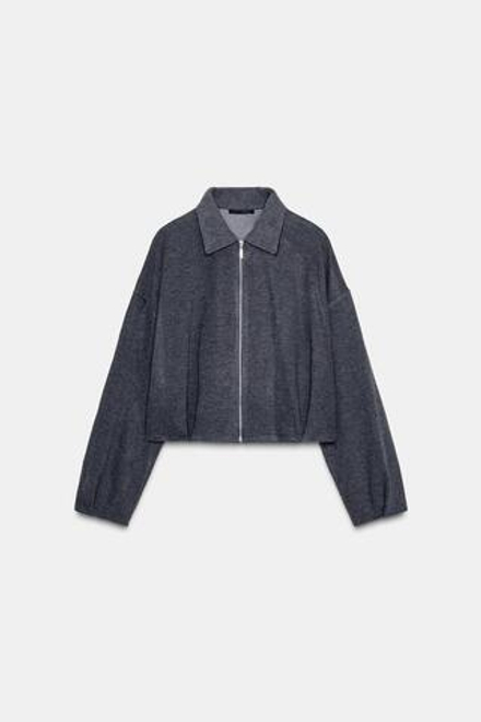 ZARA КУРТКА ИЗ МЯГКОЙ САРЖИ, СЕРЫЙ МЕЛАНЖ