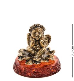 Народные промыслы AM-2837 Фигурка «Ангел на цветочке» (латунь, янтарь)