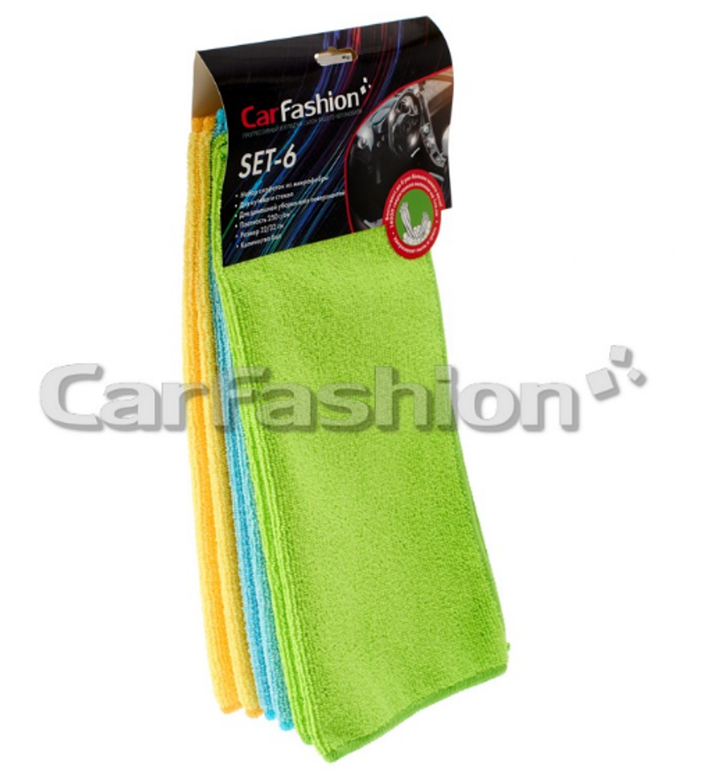 Салфетка микрофибра "CarFashion SET-6" (6шт) 32х33см 90006