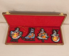 Набор из 4-х ёлочных игрушек  "Русская зима" с росписью Палех