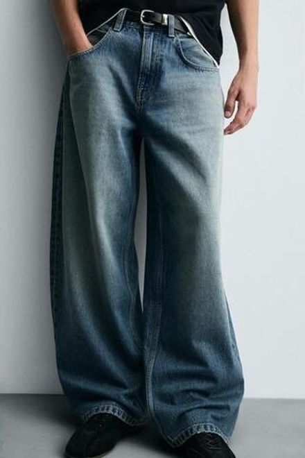 ZARA ДЖИНСЫ BALLOON FIT, ВЫЦВЕТШИЙ СИНИЙ