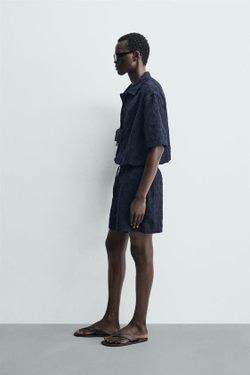 ZARA ЖАККАРДОВЫЕ ШОРТЫ, МОРСКОЙ СИНИЙ