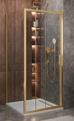 Душевой уголок Cezares MOLVENO-AF-31-90-C-BORO-IV, 90х90х195, профиль брашированное золото, прозрачное стекло