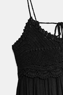 ZARA ДЛИННОЕ КОМБИНИРОВАННОЕ ПЛАТЬЕ, ЧЕРНЫЙ