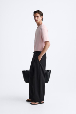 ZARA ФУТБОЛКА REGULAR FIT INTERLOCK, РОЗОВЫЙ