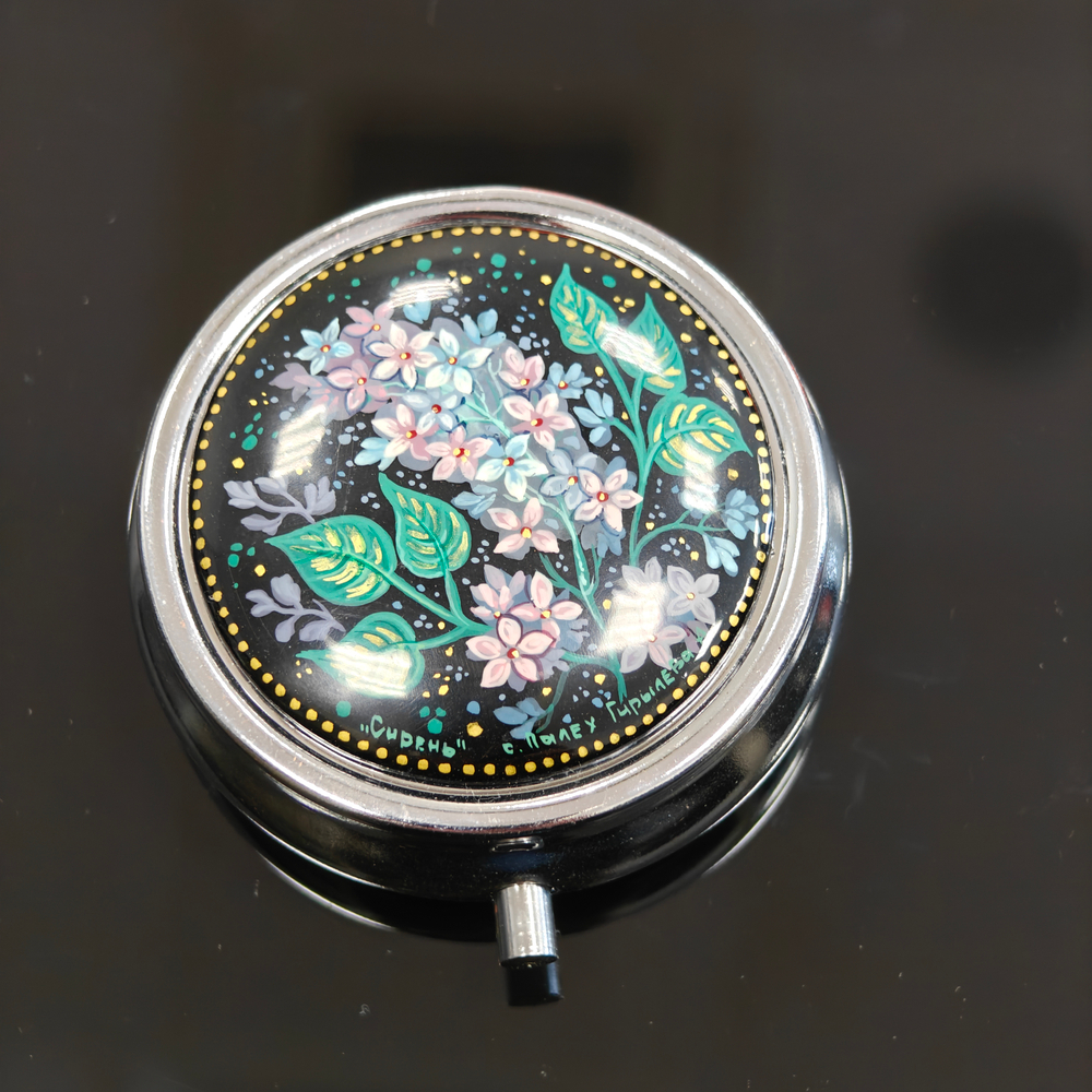Сувенирный контейнер для хранения мелочей с ручной росписью Палех "Сирень"