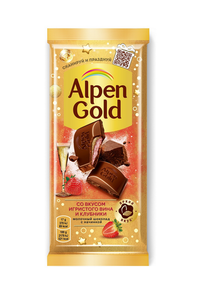 ШОКОЛАД ALPEN GOLD МОЛОЧНЫЙ СО ВКУСОМ КЛУБНИКИ И ИГРИСТОГО ВИНА 85ГР