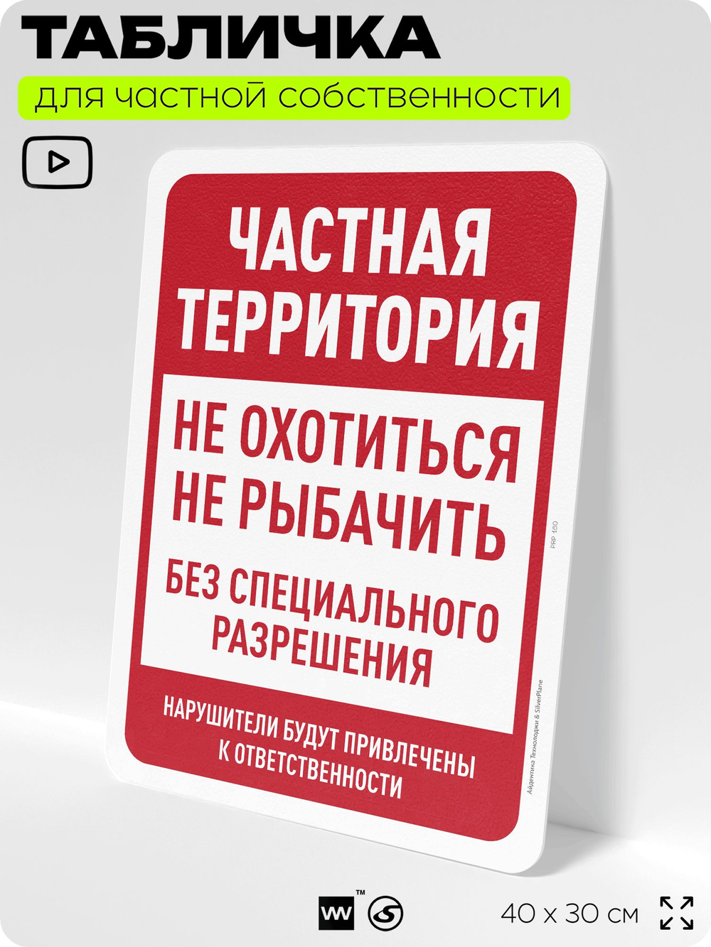 Табличка для частной территории "Частная территория", на дом, для участка, организаций, предупреждающая, 40х30 см, Silver Plane x Айдентика Технолоджи