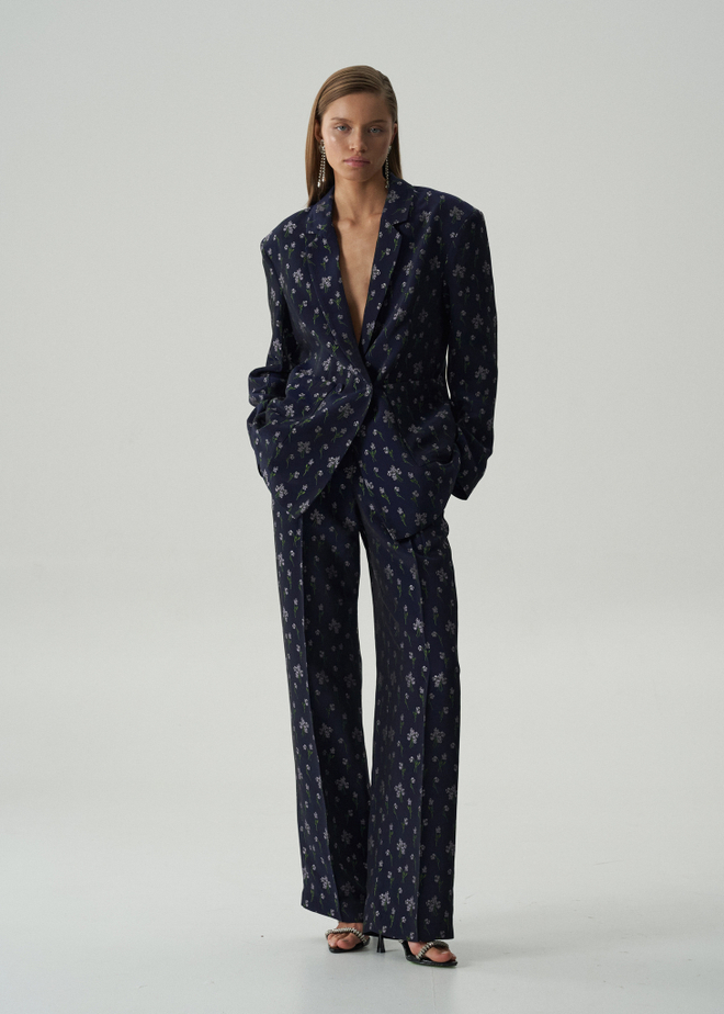 Брюки из цветочного жаккарда