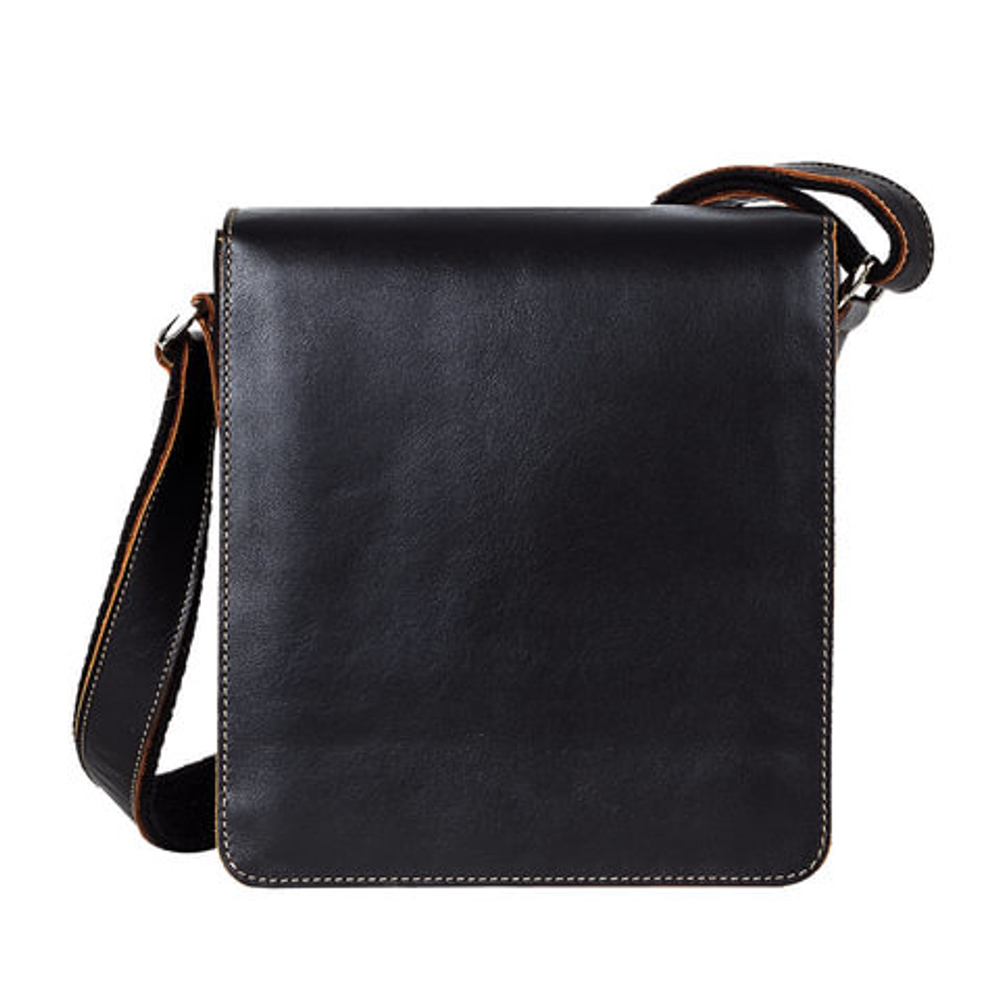 Сумка молодежная FABULA "Kansas", натуральная кожа, отстрочка, магнитный замок, 185x210x65 мм, черная, S.43.TX