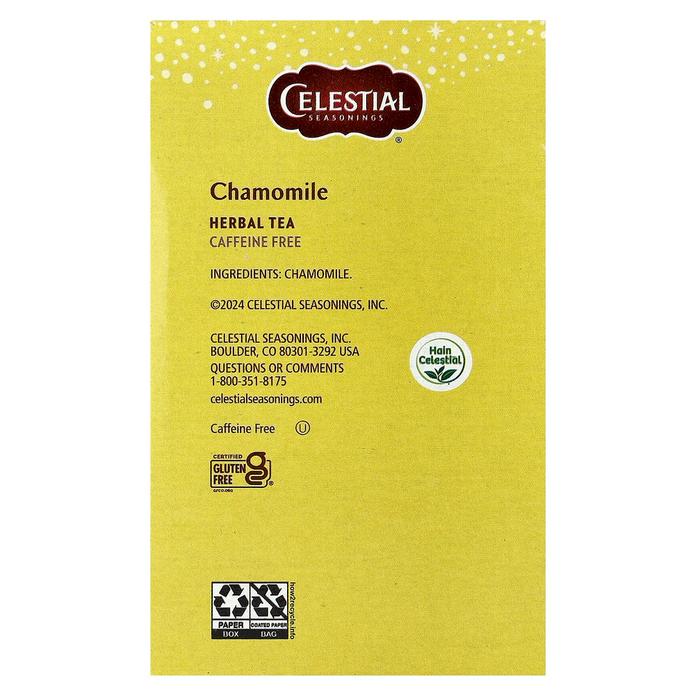Celestial Seasonings, травяной чай, ромашка, без кофеина, 40 чайных пакетиков по 51 г (1,8 унции)
