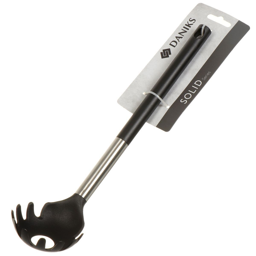 Ложка для спагетти, нейлон, пластик ручка, навеска, чер, Daniks, Солид, JA20200420-5