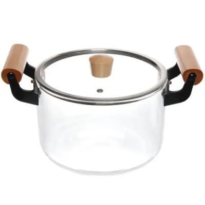 Кастрюля из боросиликатного стекла 3,5л «Хай-Тек» с деревянными ручками