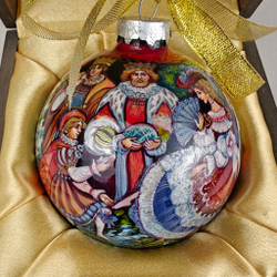 Шар новогодний с круговой росписью Палех "Золушка" в футляре