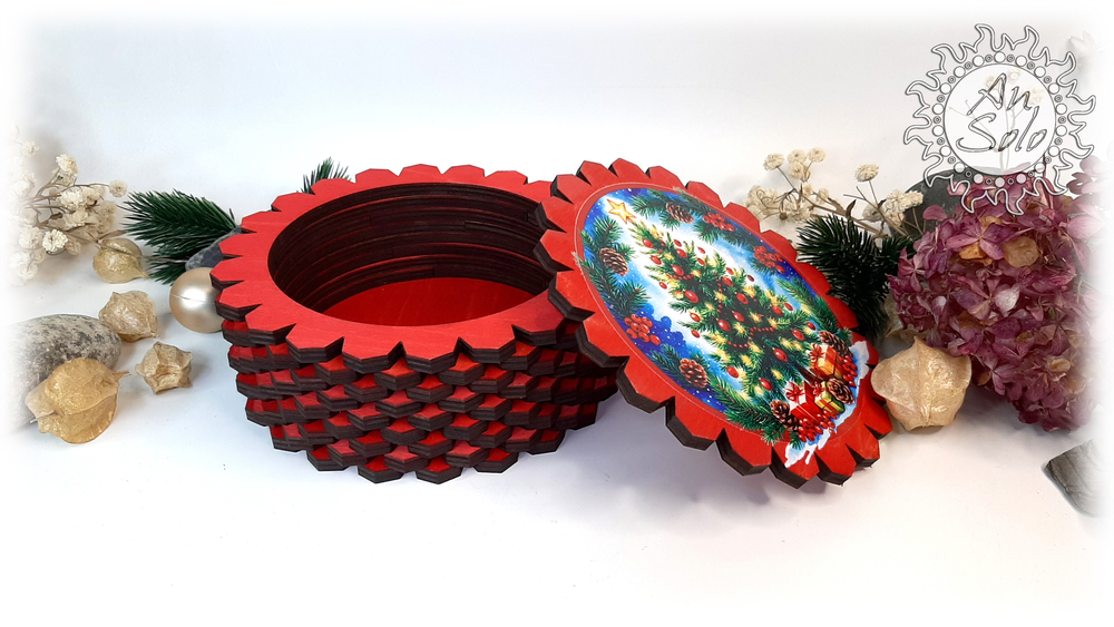 Большая деревянная шкатулка "Праздничная ель"