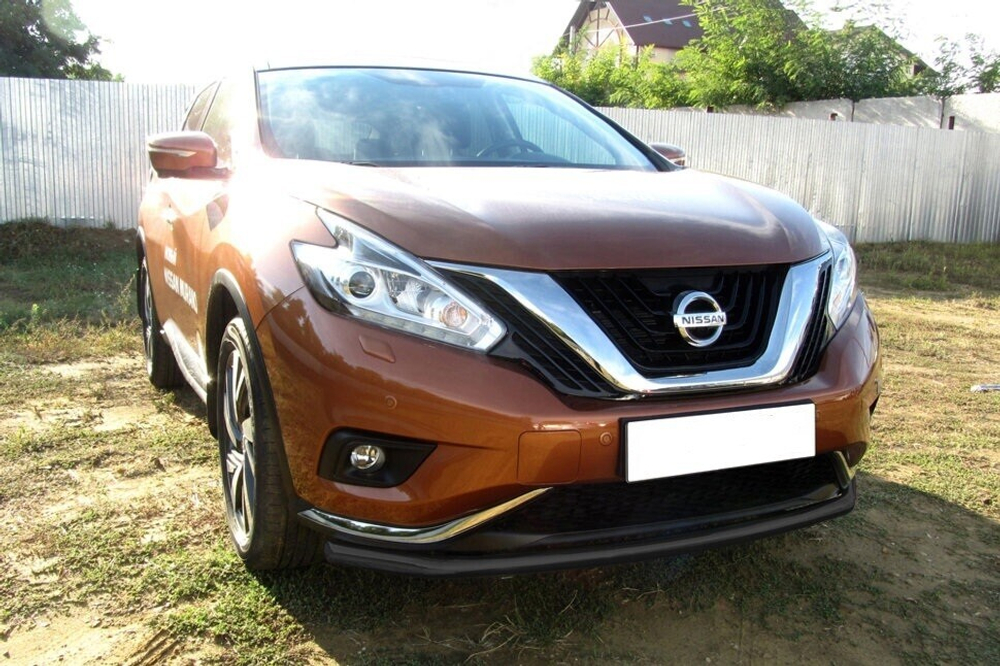 Защита переднего бампера (нержавейка) Nissan Murano (2014-2023) d57 длинная (черный)