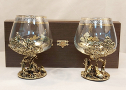 Набор из 2-х бокалов для коньяка "Три медведя" и "Охота на глухаря" (подарочный футляр)