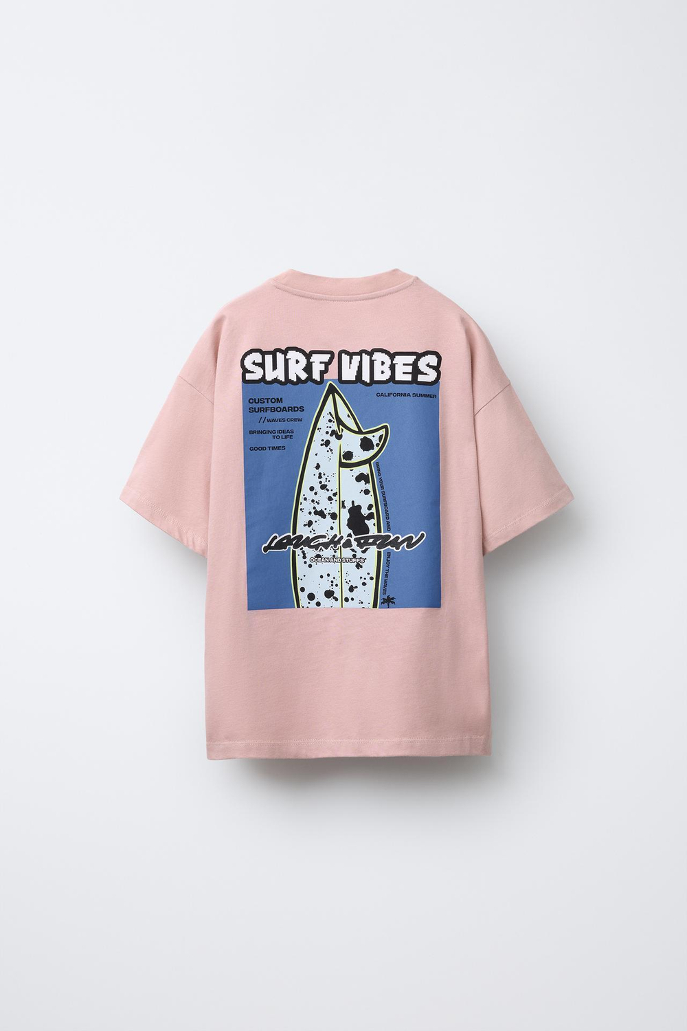 ZARA ФУТБОЛКА С ПРИНТОМ «СЕРФИНГ», РОЗОВЫЙ