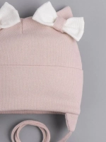 Шапка с ушками для девочки трикотажная на завязках