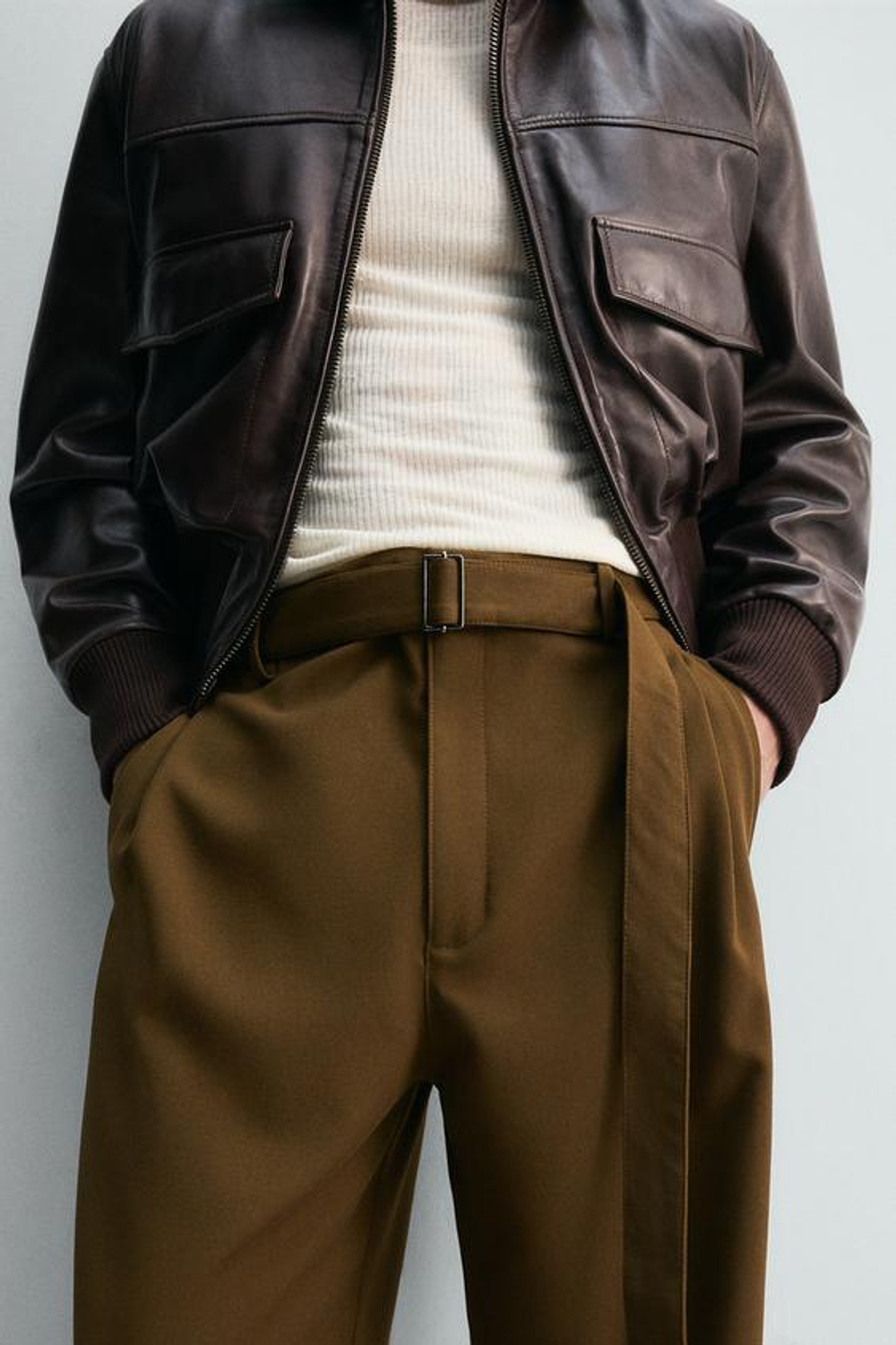 ZARA БРЮКИ RELAXED FIT С РЕМНЕМ, ЦВЕТ ОЛИВКОВОГО МАСЛА