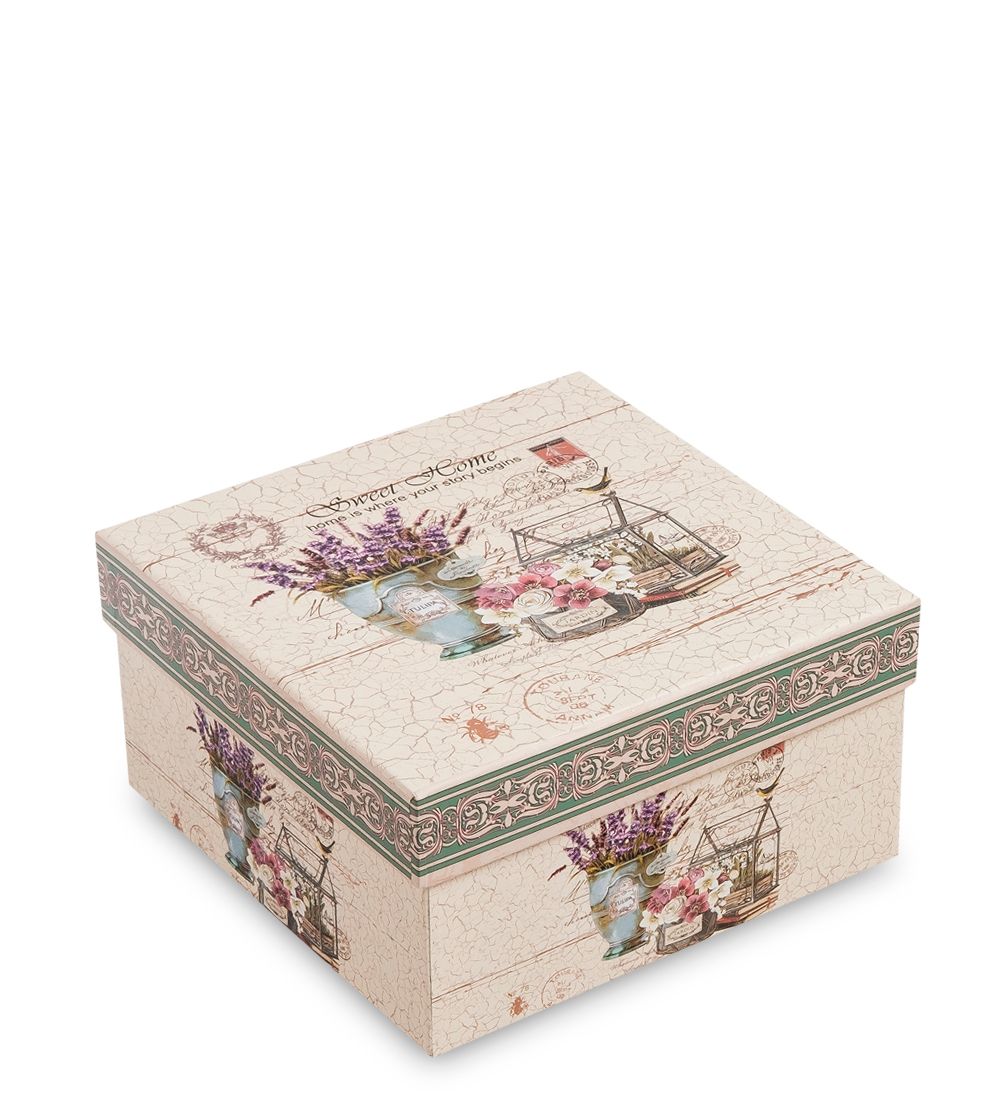 WG-103/2-A Коробка подарочная «Квадрат» цв.беж./зел.с орнаментом