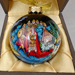 Шар новогодний с круговой росписью "Пушкин. Лукоморье" в футляре