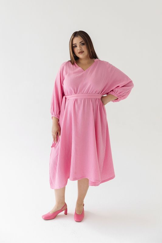 Платье-туника миди из муслина, розовый