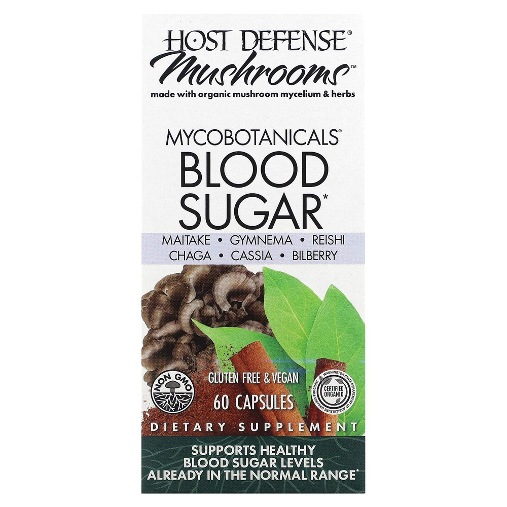 Host Defense, Host Defense Mushroom, MycoBotanicals, сахар в крови, 60 капсул