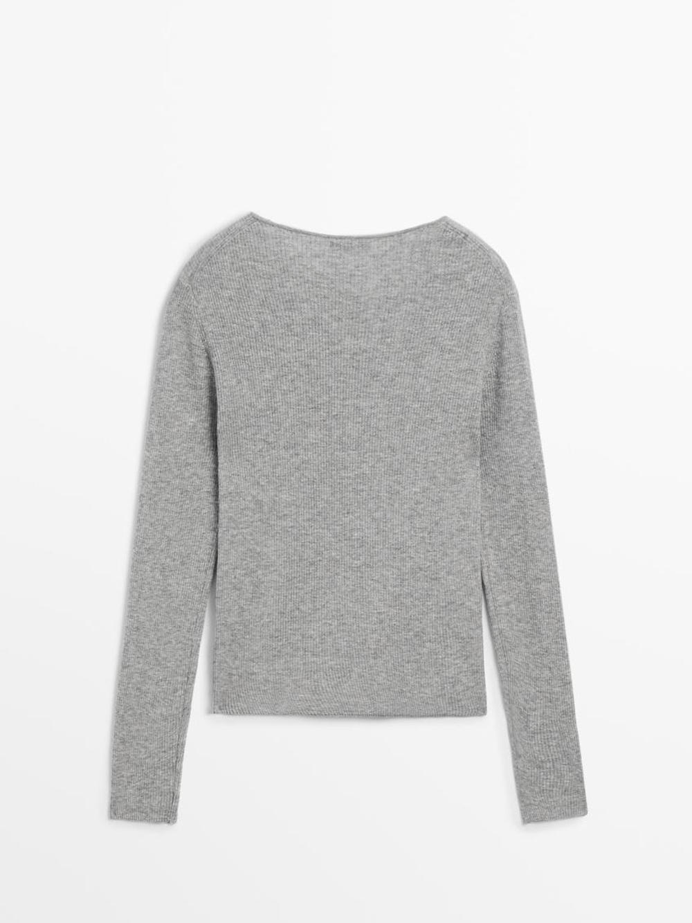 Massimo Dutti Шерстяной свитер в рубчик, светло-серый