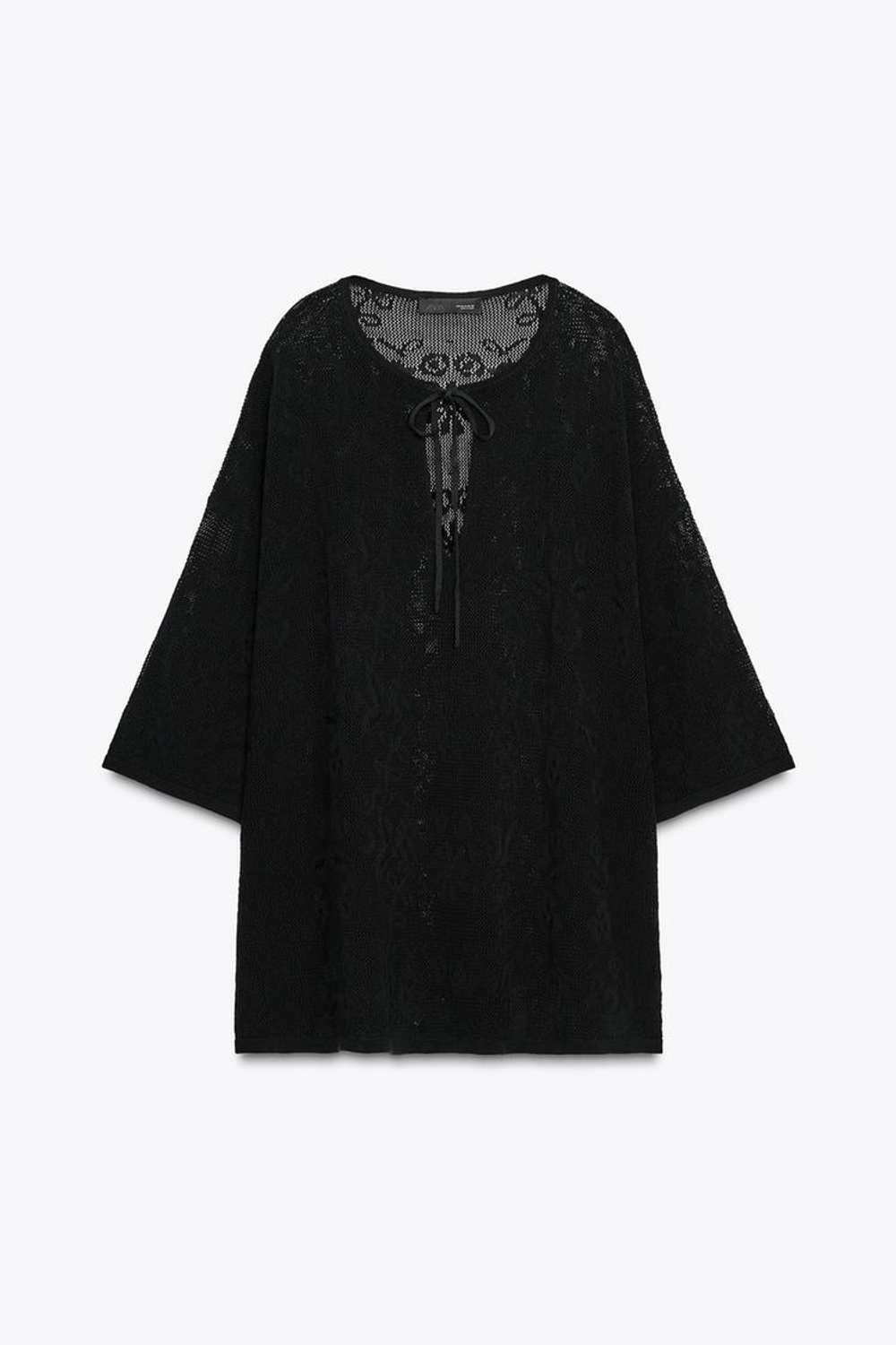 ZARA ТОП ОВЕРСАЙЗ ИЗ ТРИКОТАЖА С ЦВЕТОЧНЫМ РЕЛЬЕФОМ, ЧЕРНЫЙ