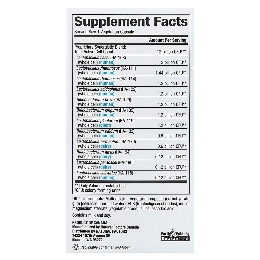 Natural Factors, Ultimate Probiotic, формула 12/12, 12 млрд, 60 вегетарианских капсул